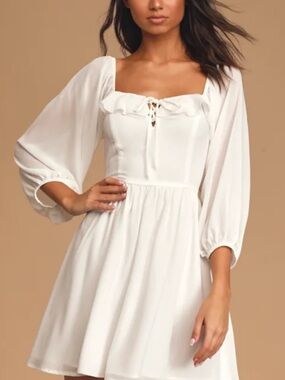 NWT lulus white boho balloon sleeve dress